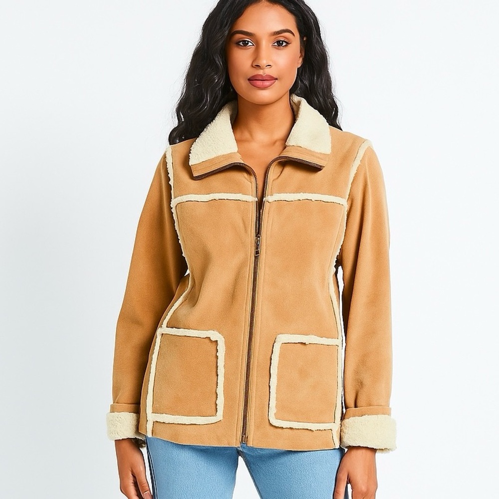 Vintage Venus 70s Penny Lane Suede Leather Jacket Faux Shearling Brown Size S/M